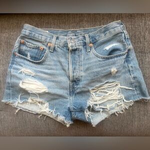 Distressed Blue Denim Shorts